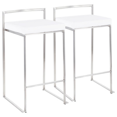 Tabouret de comptoir contemporain empilable en acier inoxydable avec coussin en velours noir - ensemble de 2