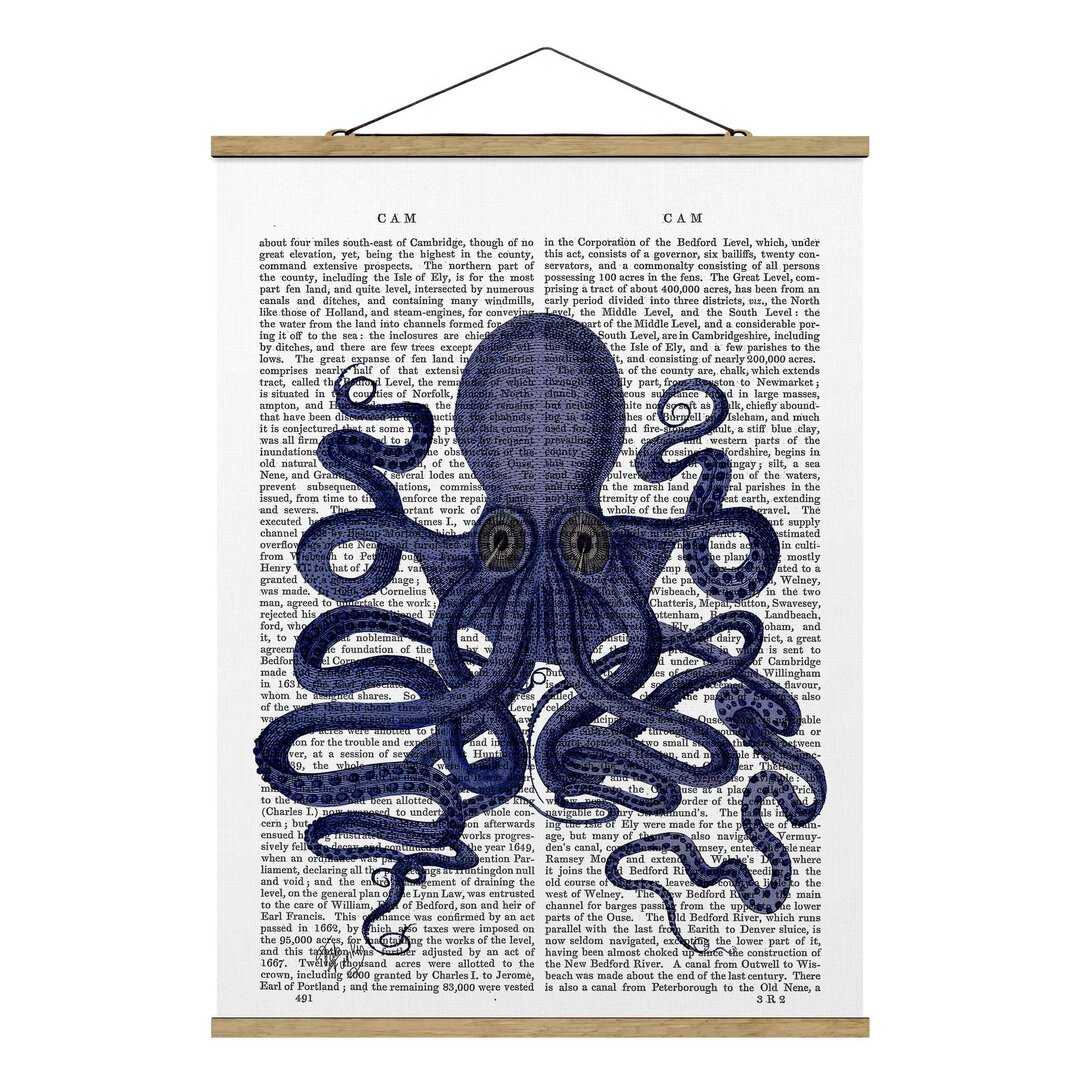 Stoffbild mit Posterleisten - Tierische Lektüre - Oktopus - Portrait 4:3