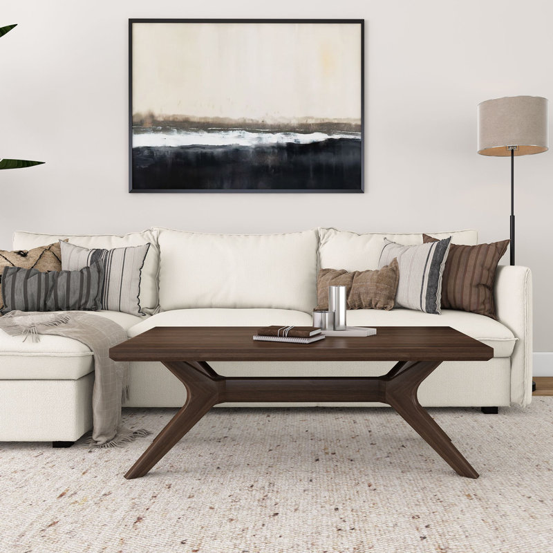 Muhsina Cross Leg Rectangular Coffee Table (48in x 24in / 1220mm x 610mm), Walnut