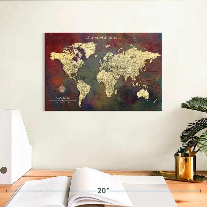 Carte du monde personnalisée «Awaits I Push Pin», Oui, H 8 po x l 12 po