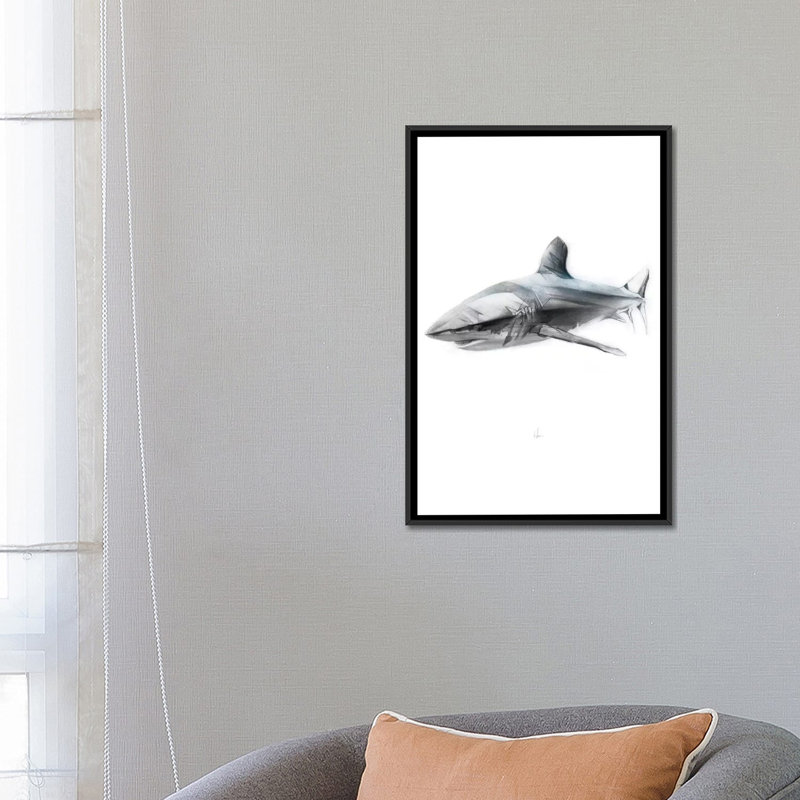 " Shark I " by Alexis Marcou, 26" H x 18" W x 1.5" D, Black Framed Canvas, No Mat
