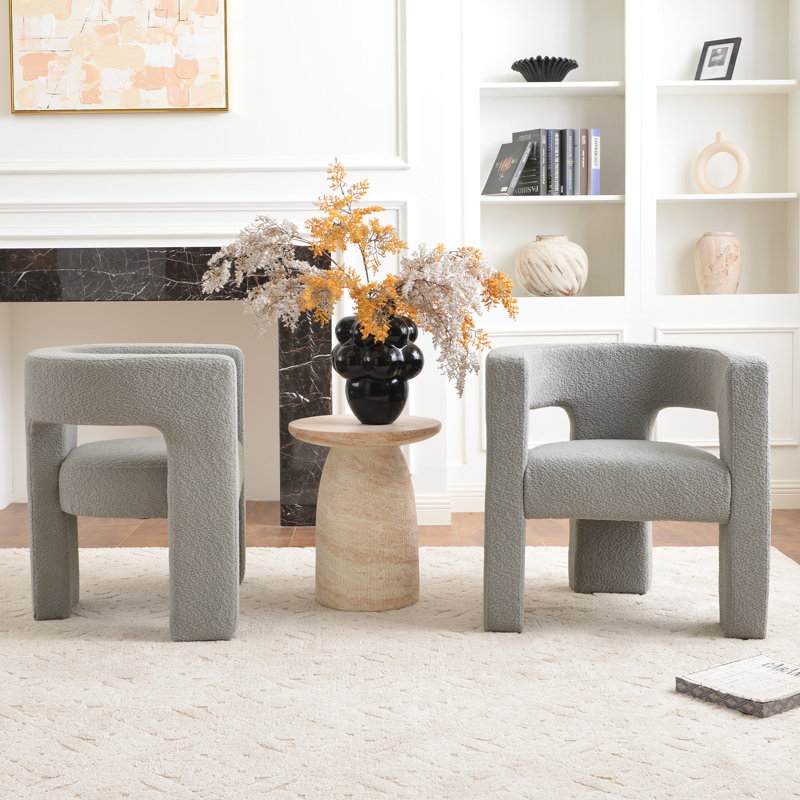 Ensemble de 2 fauteuils modernes rembourrés carrés 28 po., Mélange de polyester gris clair