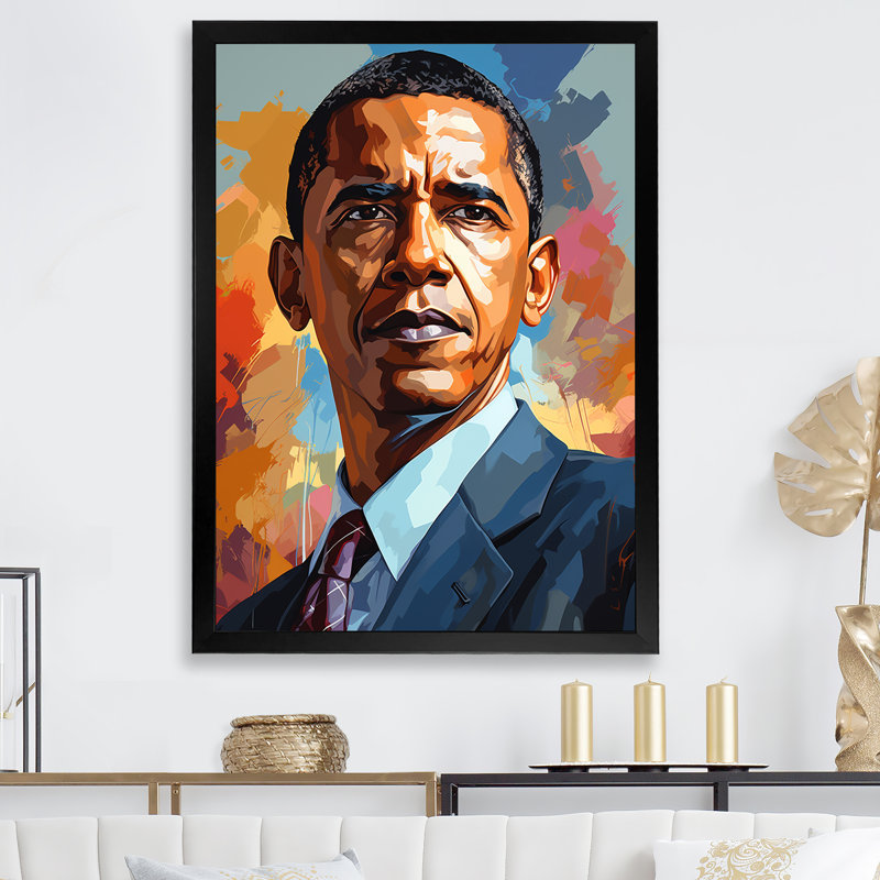 Popart Obama, portrait I - président, art mural_105810, H 32 po x l 16 po x P 1 po, Cadre photo noir