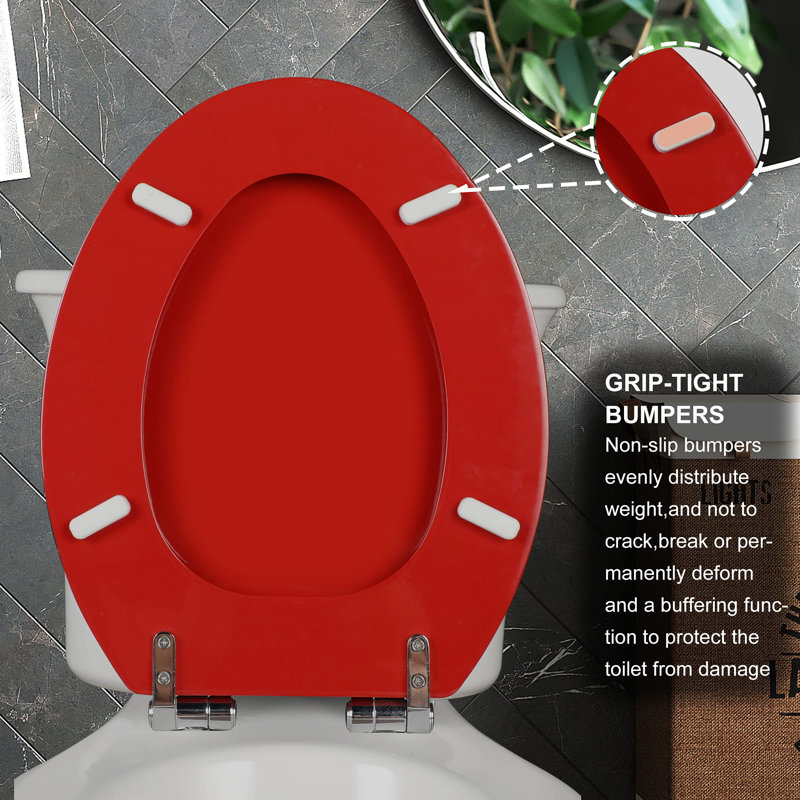 Red Elongated Toilet Seat Natural Wood Toilet Seat With Zinc Alloy Hinges, Easy To Install Also Easy To Clean, Scratch Resistant Toilet Seat (Elongated, Red)