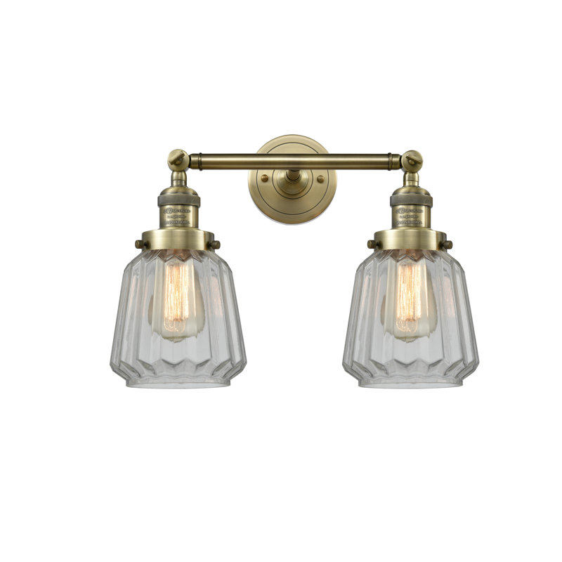 Éclairage pour salle de bain 2 lumières Vinson, Laiton antique, Transparent, Ampoule incandescente rétro de 60 watts