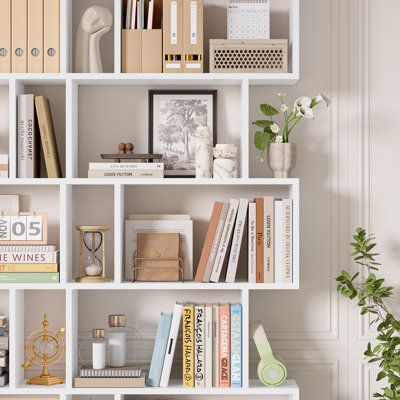Hermoth 75'' H X 27.6'' W Tall Geometric Bookcase,6-Tier Storage Shelf, Contemporary Display Shelf