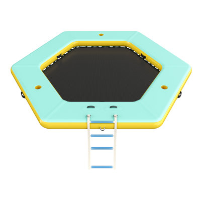 10' Hexagon Inflatable Floating Water Hammock Dock Platform with Mesh Center, Soft Ladder & Cup Holder (Adults)