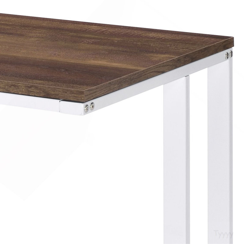 Bureau d'écriture en noyer et blanc avec port USB, White+Walnut