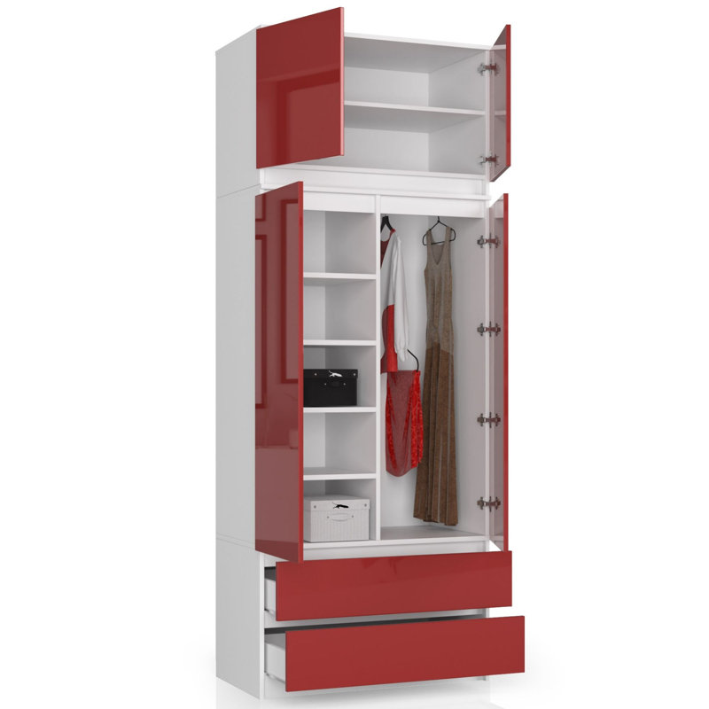 Jacobs 2 Door Manufactured Wood Wardrobe, Red Gloss