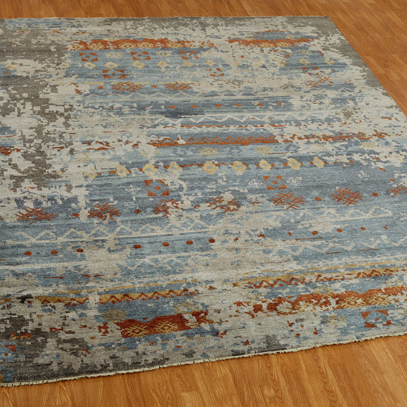 Fahra Hand Knotted Geometric Area Rug, Rectangle 8' x 10'