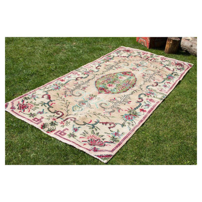 Tapis rétro fait à la main rétro naturel 4 pi 2 po x 8 pi 1 po