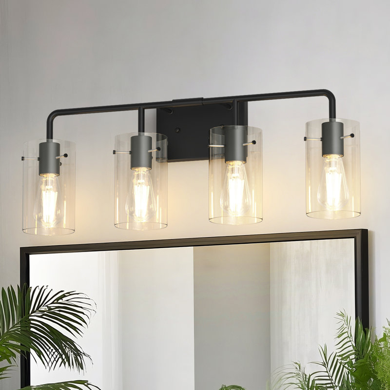 Éclairage de meuble-lavabo à intensité variable avec abat-jour en verre transparent, 4, 10.8" H x 26.37" W x 5.62" D