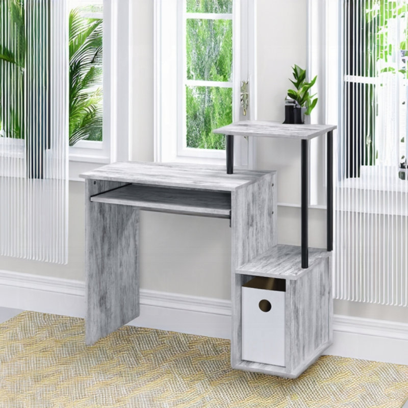 Lyphre Computer Desk With Upper Shelf And Storage Compartments, Antique White
