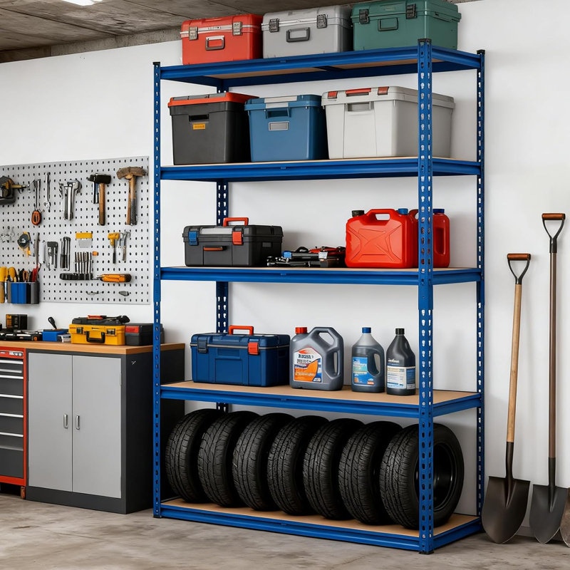 Étagères de rangement pour garage, étagère en métal robuste, support de rangement sans boulons réglable d'une capacité de 2 500 lb avec planches en panneau de fibres à densité moyenne pour le garage, le garde-manger, le sous-sol ou l'entrepôt