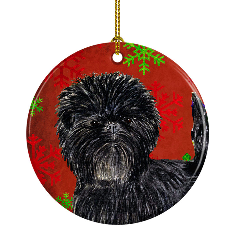 Ornement figurine suspendu en céramique de noël affenpinscher flocons de noël