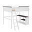 Grand lit mezzanine avec bureau, tablette ouverte et station de charge USB