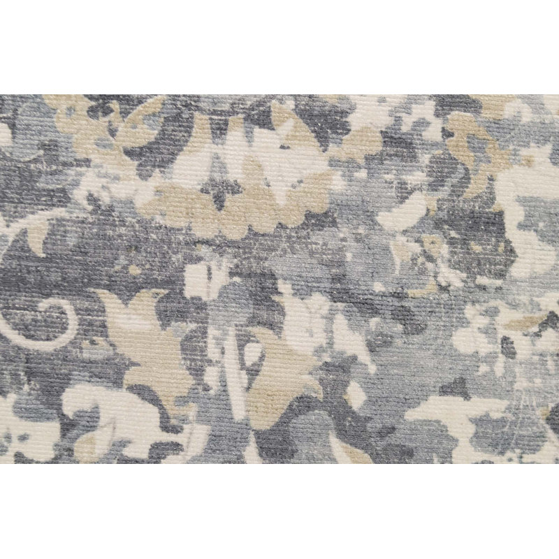 Tapis oriental en viscose noué à la main bleu / beige / blanc, Rectangle 6 pi x 9 pi