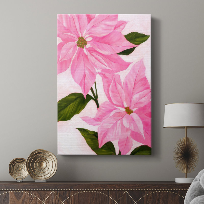Poisettias néon rose I - galerie Cavas sur mesure, H 36 po x l 24 po
