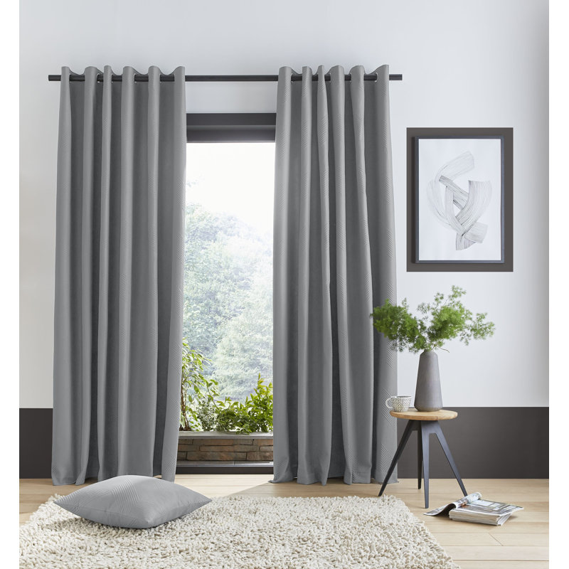 Catherine Lansfield Living Pinsonic Chevron Thermal Eyelet Curtains Two Panels Silver, 117 W x 229 D cm