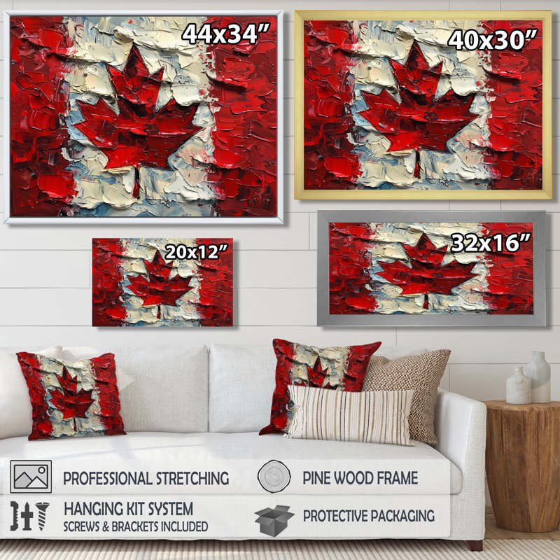Flag Of Canada II - Flag Wall Decor, Brown Floater Framed Canvas, 12" H x 20" W x 1" D