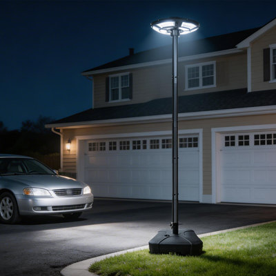 89 Inch Outdoor Street Light with Steel Pole & Fillable Base, 750 LEDs Solar Lamp Post Light, Solar Powered & DC Charging, IP65 Waterproof