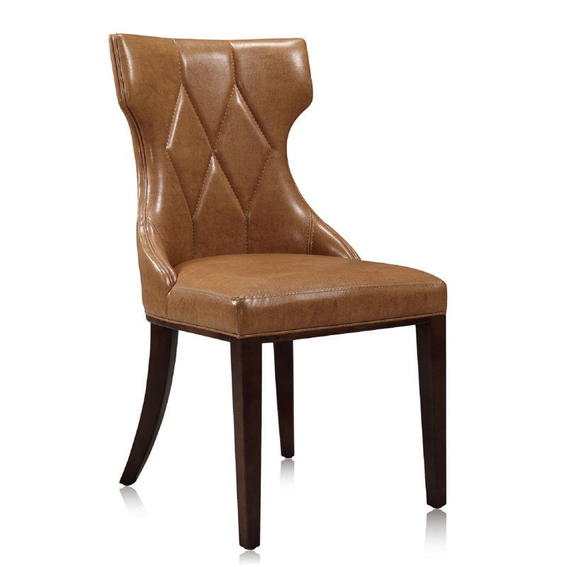 Reine Traditional Vegan Leather Upholstered Beech Wood Dining Side Chair in Saddle Brown