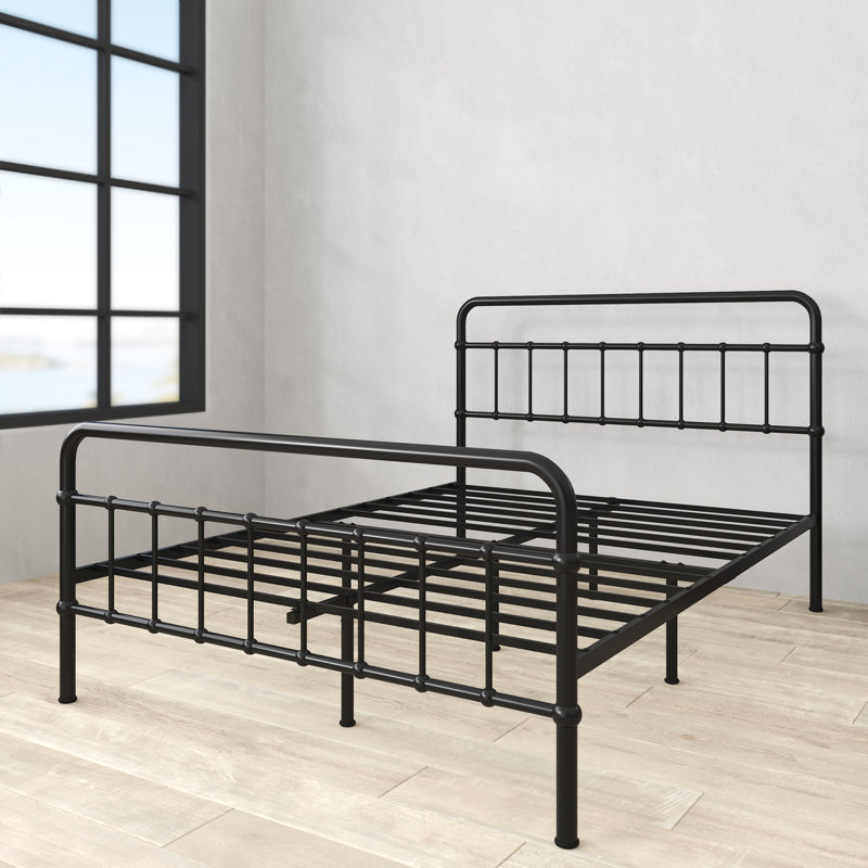 Florence Black Metal Twin Platform Bed Frame with Spindle Headboard