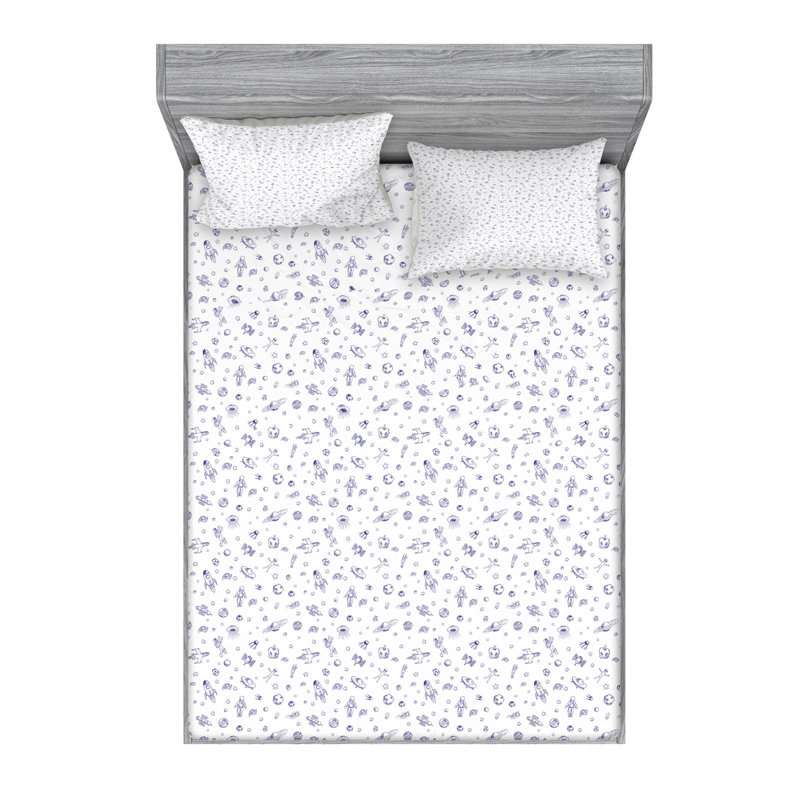 Microfiber Floral Sheet Set, Full Sheet Set with Fitted Sheet, Spaceship