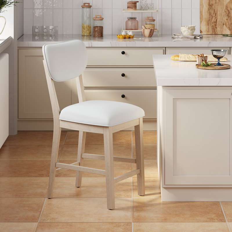 Tabouret de bar rembourré en bois massif, Naturel