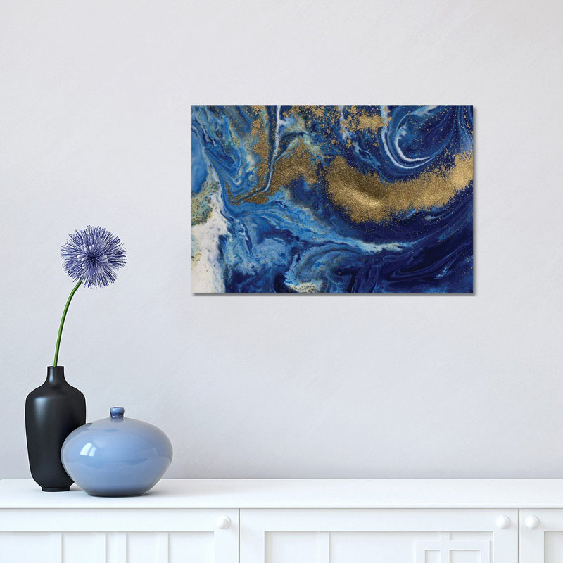 Ultramarine Gold Marble by EnShape - Wrapped Canvas Gallery-Wrapped Canvas Giclée, 30.48 cm H x 45.72 cm W