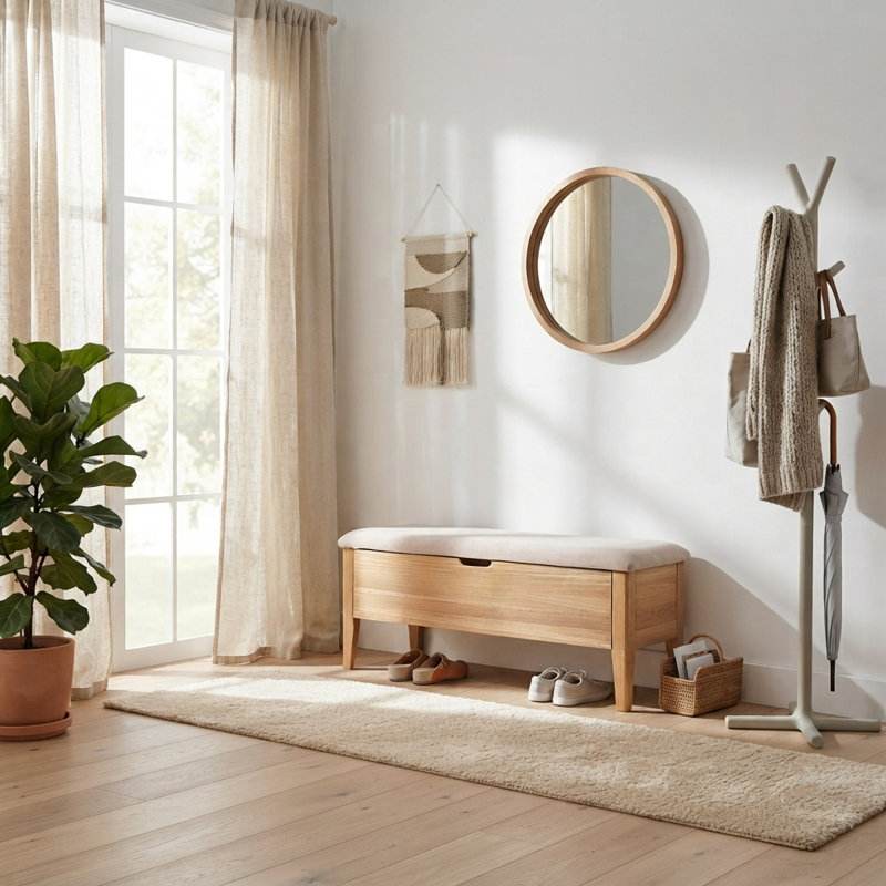 Banc Oslo en chêne blanc américain de 43 po – Tissu Riely