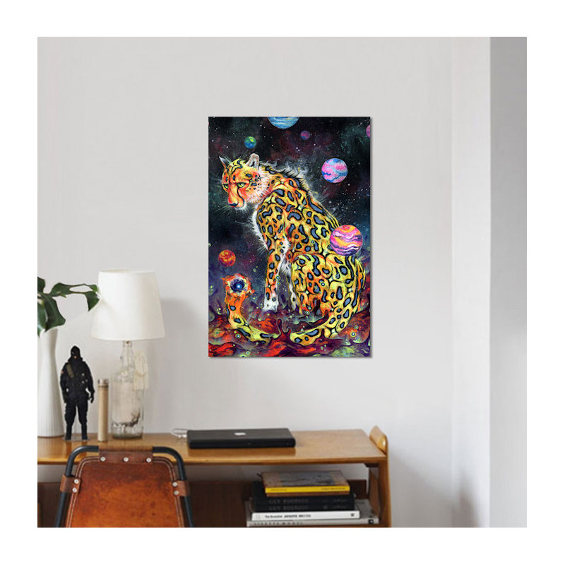 « space guépard », peinture sur toile tendue, H 60 po x l 40po x P 1,5 po