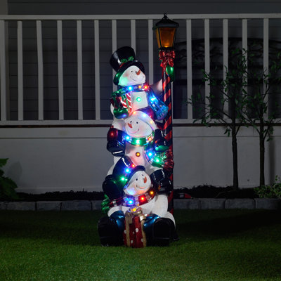  Stacking Snowmen Lamp Post with LED