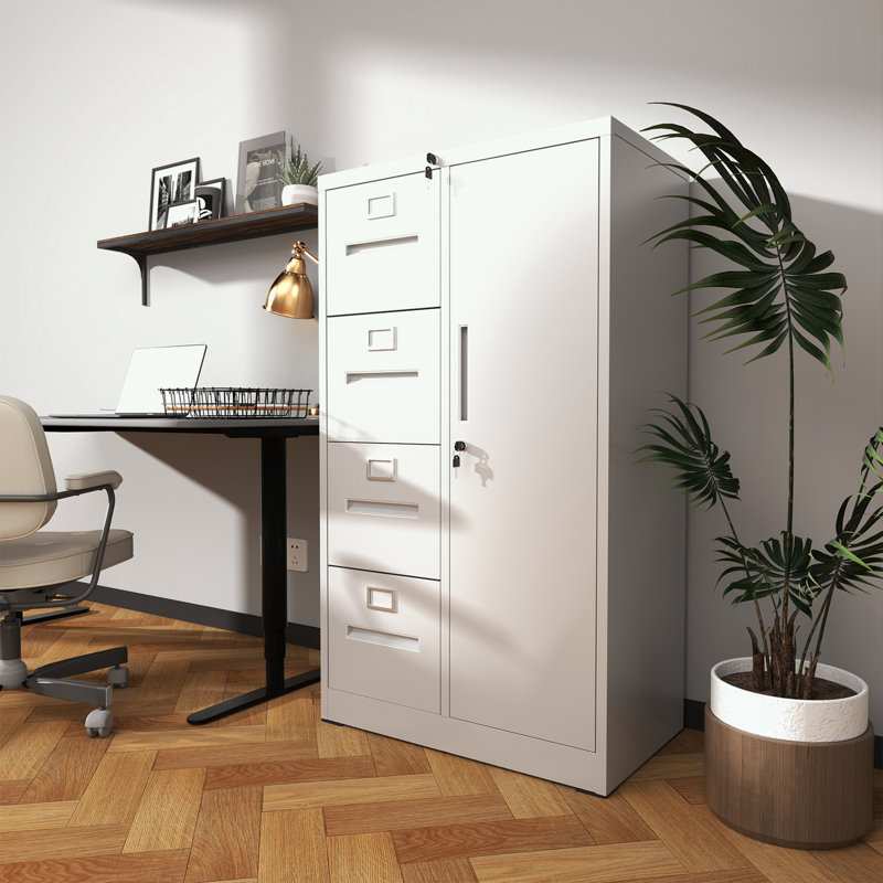 Classeur en métal avec 2 tiroirs et 1 porte, White