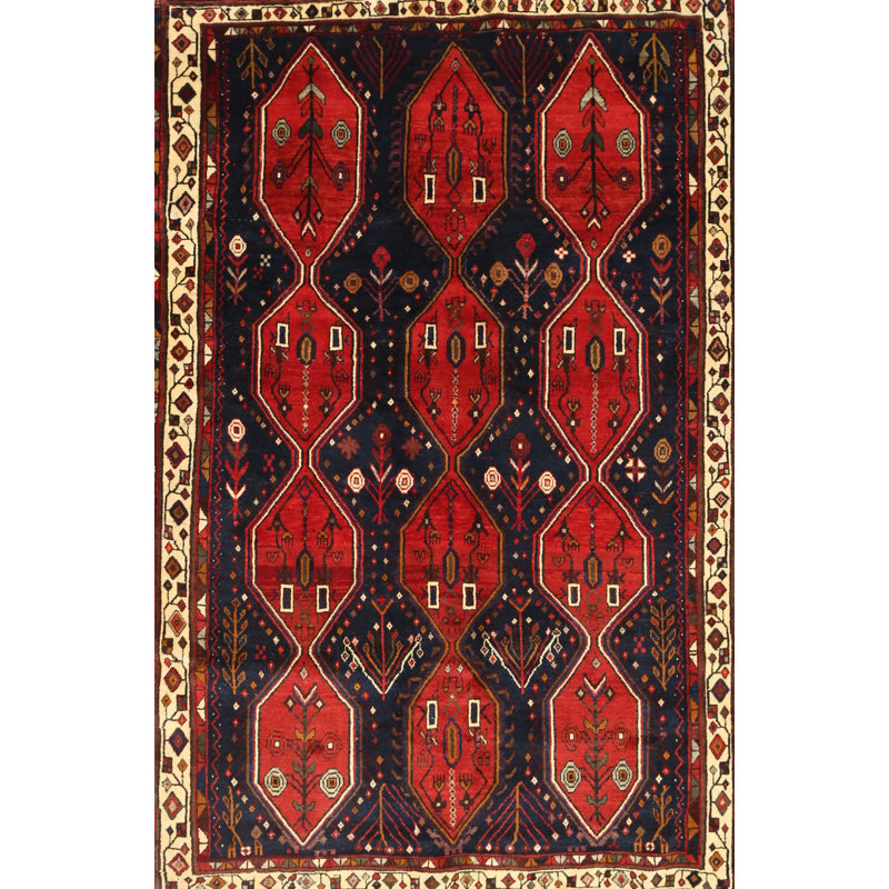 Tapis traditionnel rouge / noir Bertille, Rectangle 3 pi x 5 pi