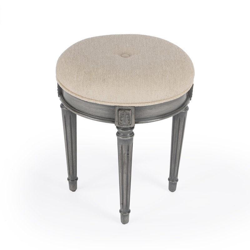 Bernadette Upholstered 18"W Vanity Stool, Brown/Coffee, Plantation Cherry