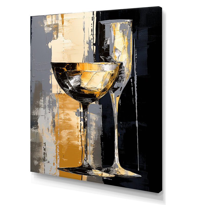 Champagne Collage avec verres - Champagne, art mural, H 20 po x l 12 po x P 1 po, Toile tendue