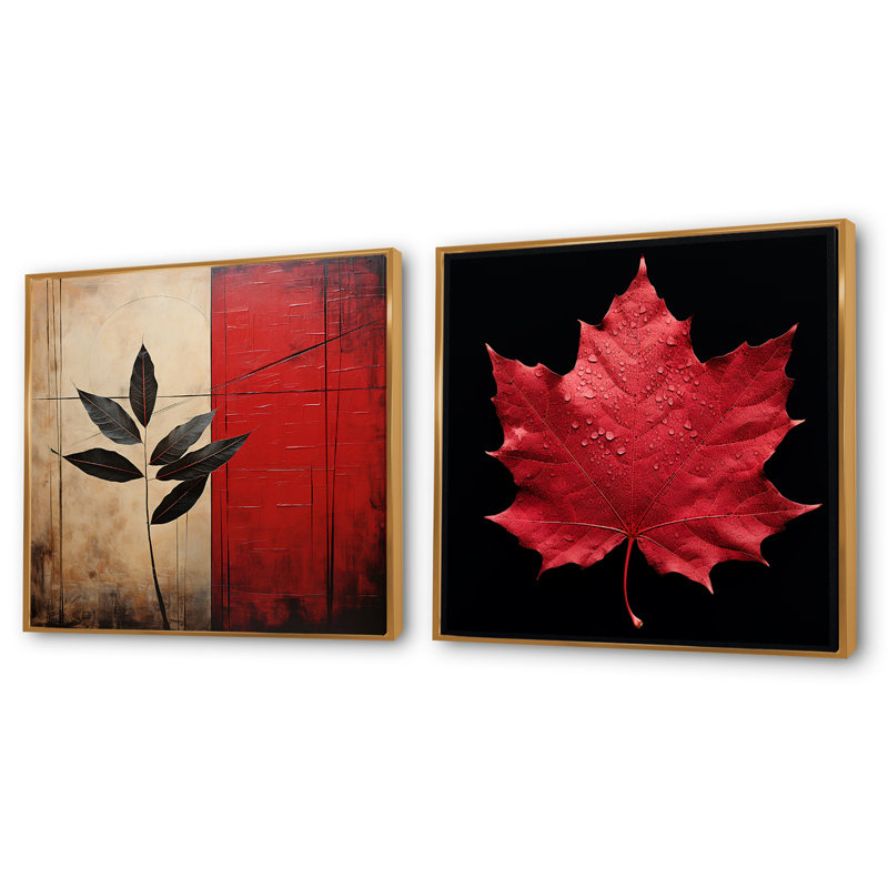 Red Red Ruby Reduction - ensemble de 2 feuilles carrées, H 16 po x l 33 po, Cadre flottant doré
