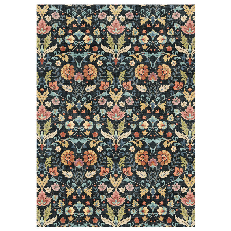 Rayna Verner Black Multi Machine Washable Bright Floral Indoor Area Rug, Flat Pile for Living Room & Bedroom - 6x9