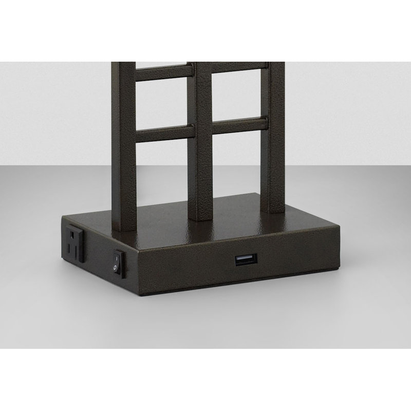 Ensemble de lampes de table en bronze martelé 29 "avec prise USB et prise Anello, H 29 po x l 17 po x P 11 po