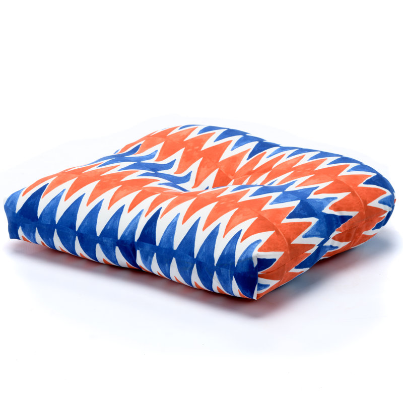 Rhombs Pattern Blue and Orange Tufted Outdoor Chair Cushion