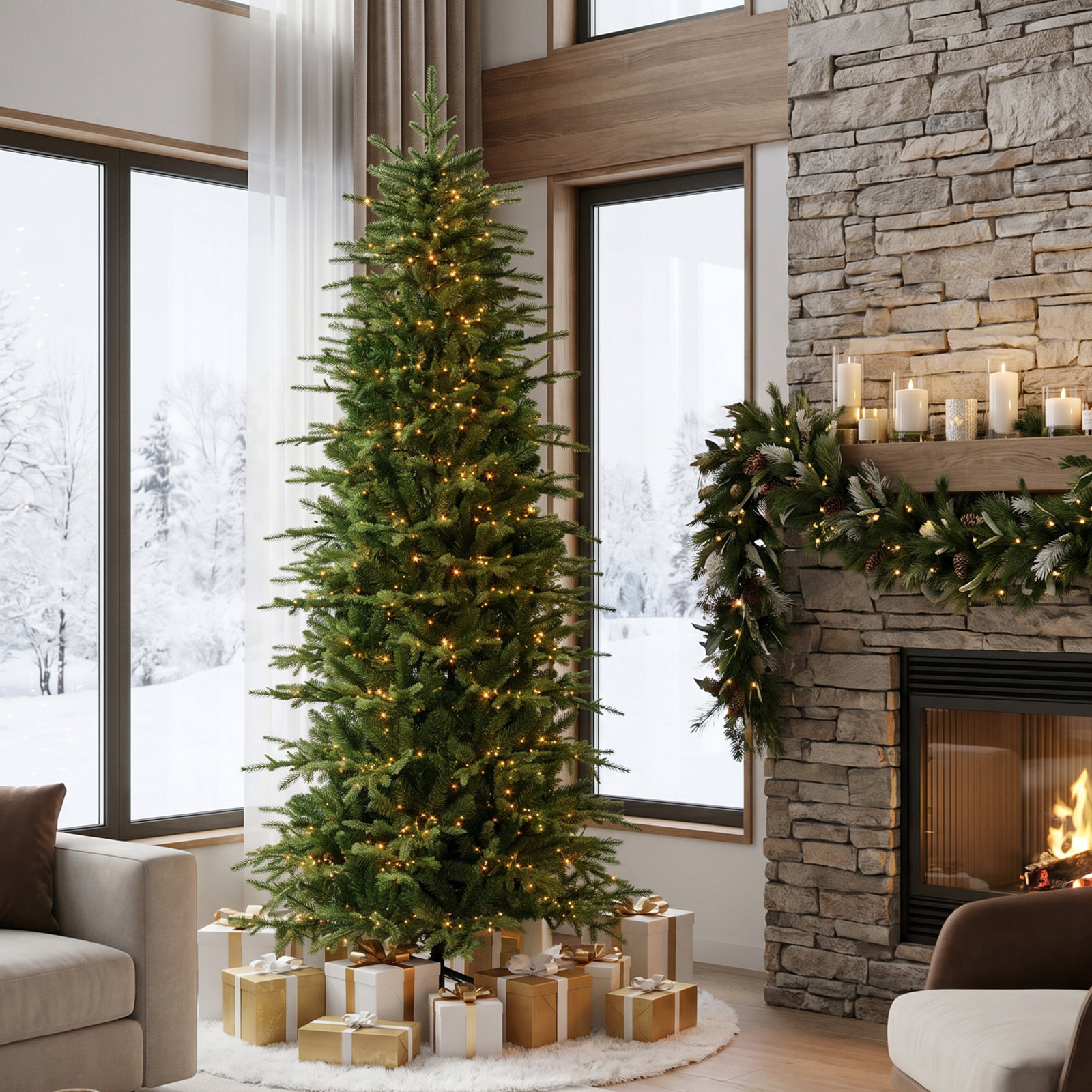 Slim Pre-Lit Fir Christmas Tree, 7.5' H