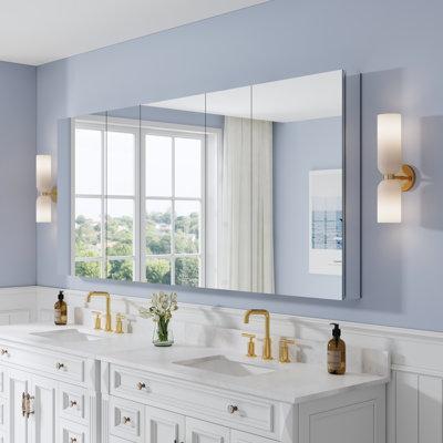 84''W X 36''H Bathroom  Mirror Medicine Cabinet, Recessed Or Surface Mount With Adjustable Glass Shelves