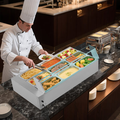 Commercial Food Warmer 9-Pan 1500W Buffet Bain Marie with Glass Cover