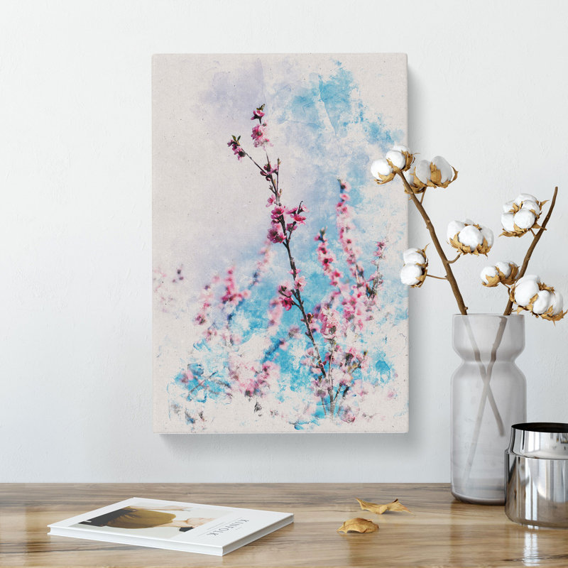 Delicate Cherry Blossom Tree Watercolour - Wrapped Canvas Print, 76cm H x 50cm W x 3cm D