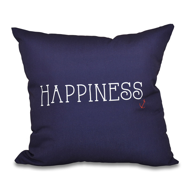 Coastal Happiness Square Pillow Cover & Insert, Navy Blue, 20" H x 20" W