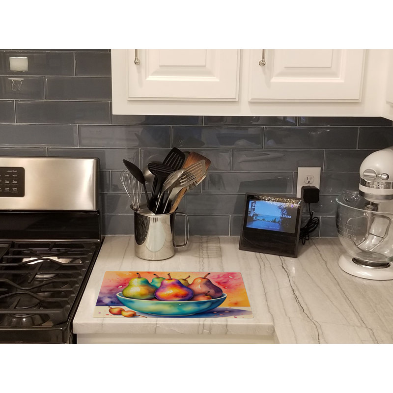 Colorful Pears Glass Cutting Board Large