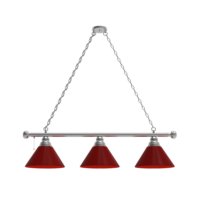3 - Light Pool Table Lights Pendant, Chrome, Burgandy