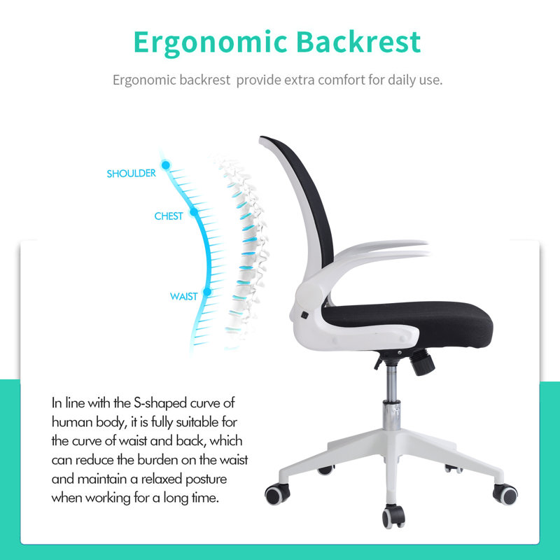 Chaise de bureau ergonomique pliable en filet à dossier moyen avec accoudoirs réglables pour économiser de l'espace, Blanc