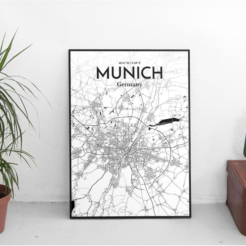Munich City Map - No Frame Print, 50.8cm H x 40.6cm W x 0.13cm D